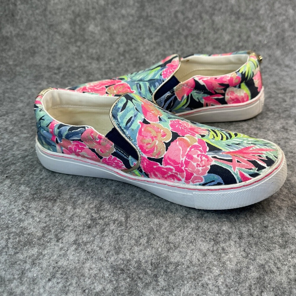 Lilly Pulitzer Julie Sneakers 6.5 Blue Tropical Floral Slip On Beach Club Blooms - Picture 6 of 13